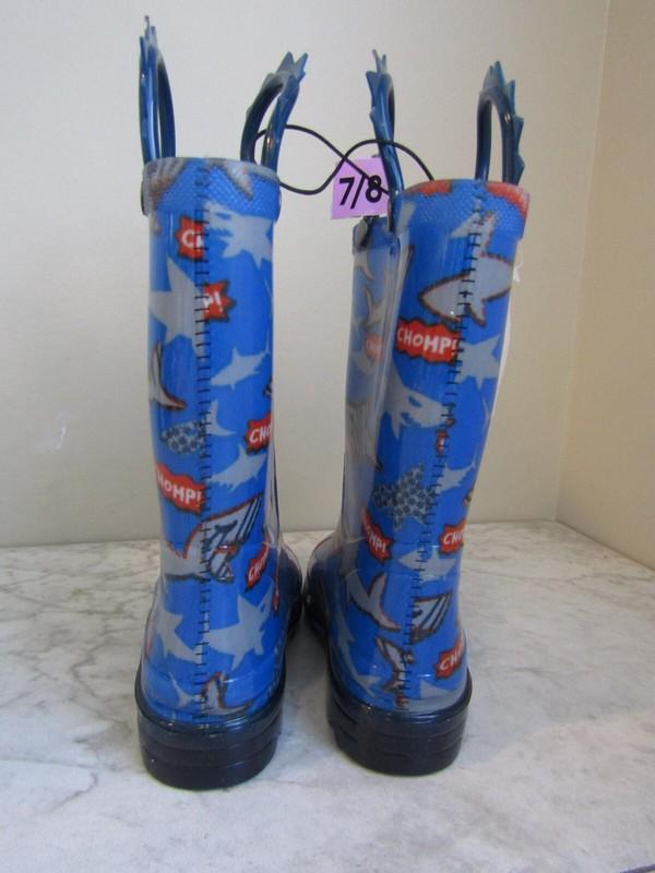 NWT Member's Mark Kids Light-up Shark Blue Rainboots Waterproof Unisex Size 7/8