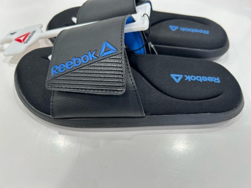 NWT Reebok Boys Black & Blue Adjustable Strap Memory Foam Slides Size 4