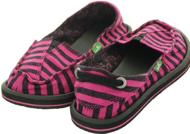 NWT Sanuk CASTAWAY GIRLS Bright Pink/Black STRIPED Shoes Girls 3 M