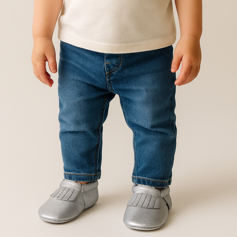 NWT Silver Genuine Leather Baby Moccasins - 12-18 Months
