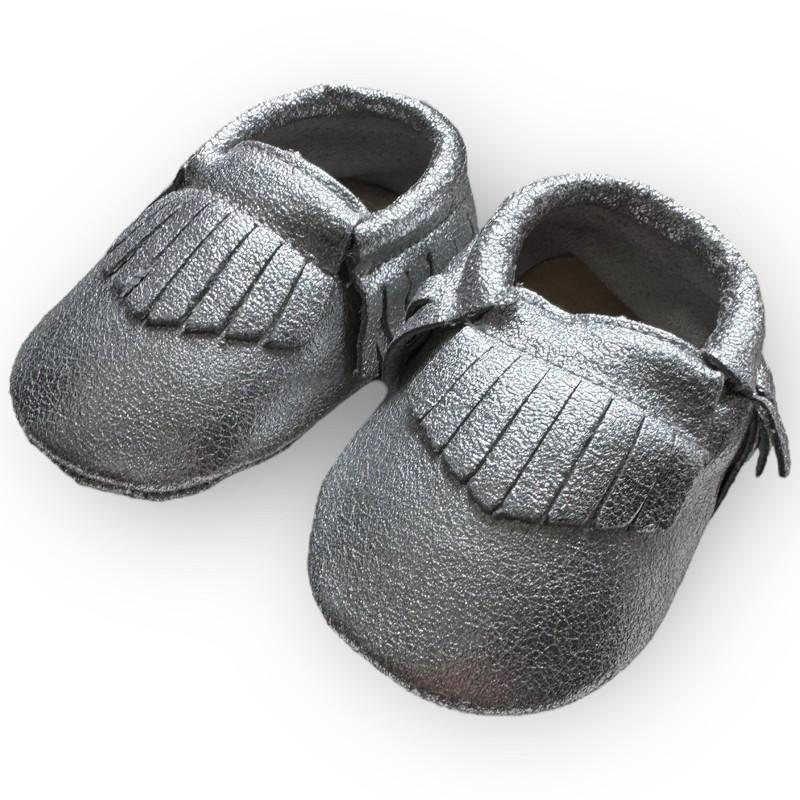 NWT Silver Genuine Leather Baby Moccasins - 12-18 Months