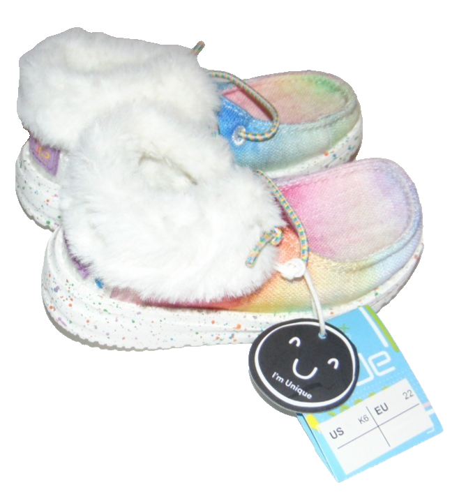 ~NWT Toddler Girls HEY DUDE Rainbow Dreamer Fur Speckle Shoes Size 6 Cute FS:)~
