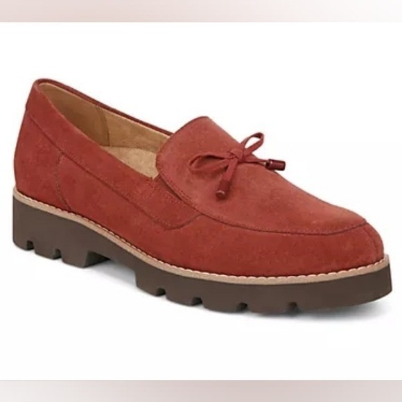 NWT Vionic Womens Syrah Red Finley Suede Front Bow Loafer Shoe Size 8W WIDE