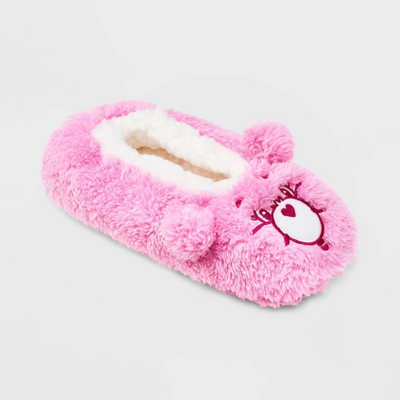 NWT Women's Pink Care Bears Pull-On Slipper Socks with Grippers - M/L 8-10