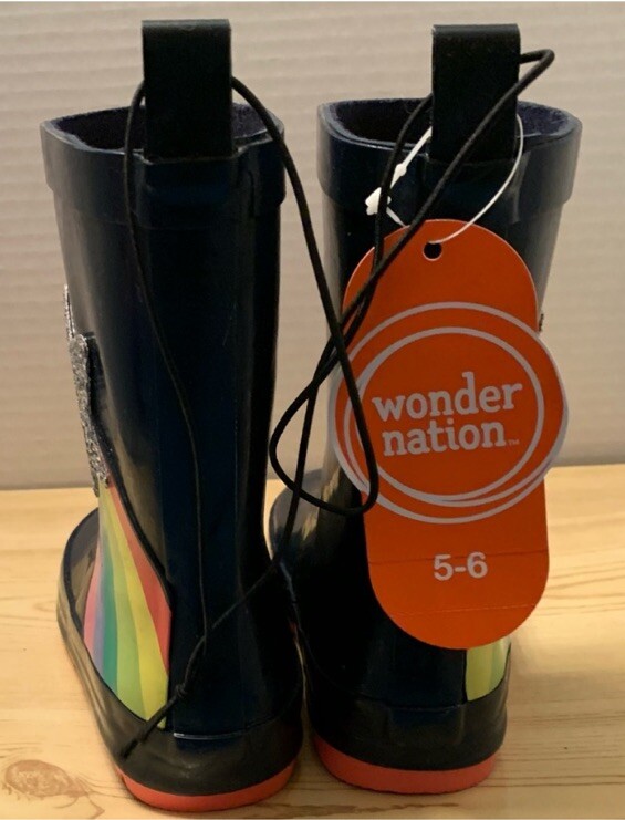 NWT WONDER NATION Blue Silver Star Glitter Rainboots Boots Size 5/6 Kids Girls