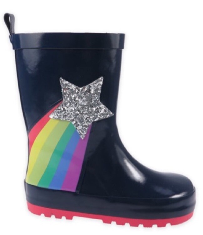 NWT WONDER NATION Blue Silver Star Glitter Rainboots Boots Size 5/6 Kids Girls