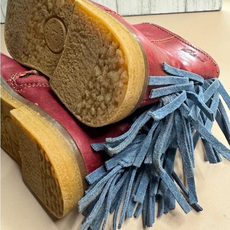 Ocra Distressed Red Bootie With Blue Suede Fringe. Size 21/5. Great Condition