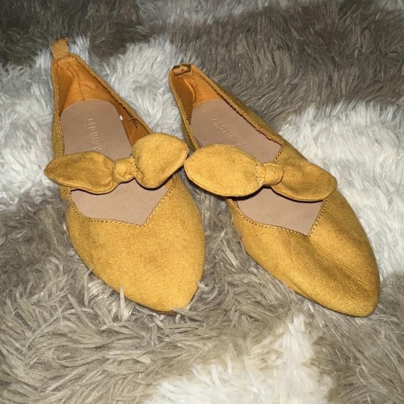 Old Navy Almond Toe Sunflower Gold Yellow Ballet Flats Girl’s 9 Boho Bow Strap