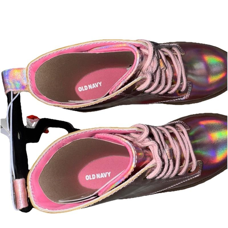 Old Navy Girl's Shiny Faux-Leather Combat Boots Rose Pink Metallic Size 3 NEW