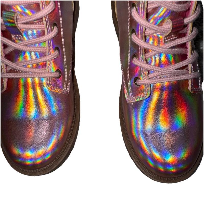 Old Navy Girl's Shiny Faux-Leather Combat Boots Rose Pink Metallic Size 3 NEW