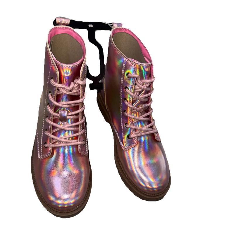 Old Navy Girl's Shiny Faux-Leather Combat Boots Rose Pink Metallic Size 3 NEW