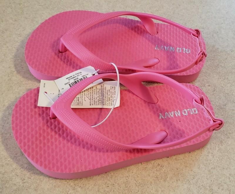 Old Navy Toddler Girls 5 6 7 9 10 Flip Flops PINK Sandals Ankle Strap #17121