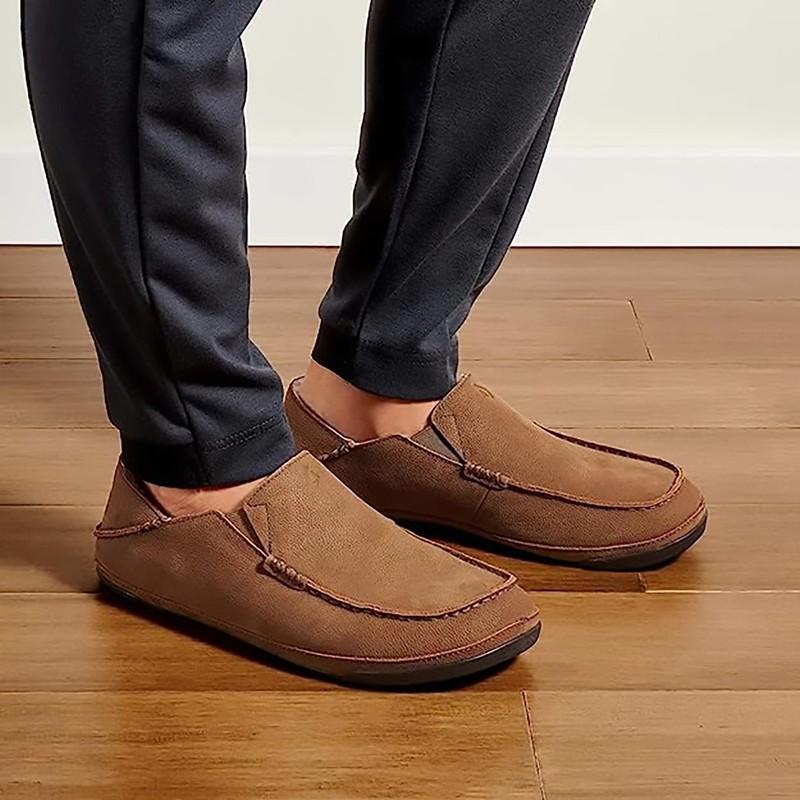 OLUKAI Kipuka Hulu Men's Nubuck Leather Slippers - Toffee - Size 8