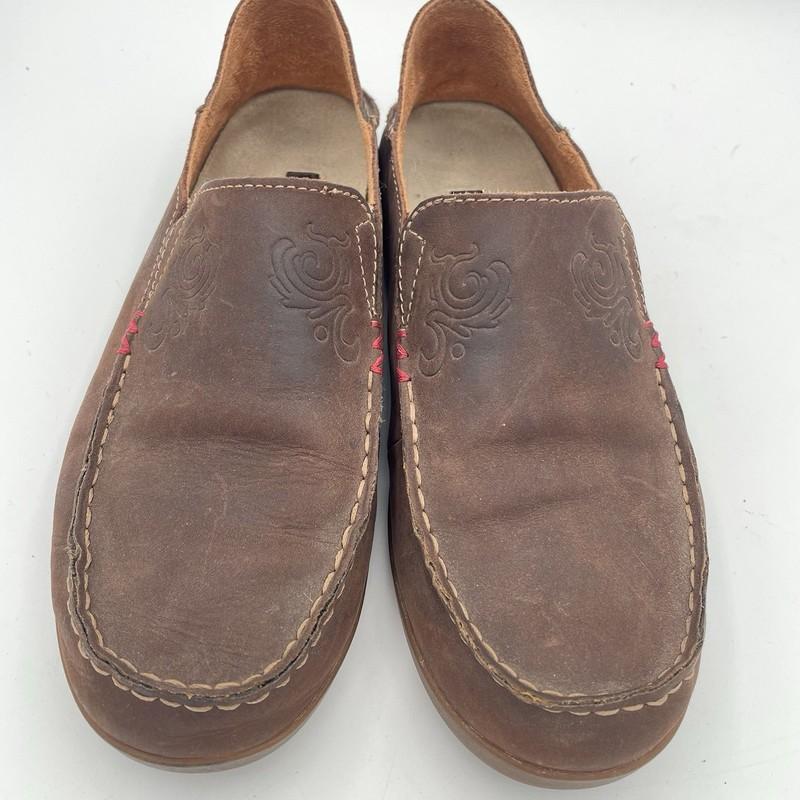 OluKai Nohea Nubuck Slip On Moccasin Size 8 Loafer Coastal Leather Flats EUC
