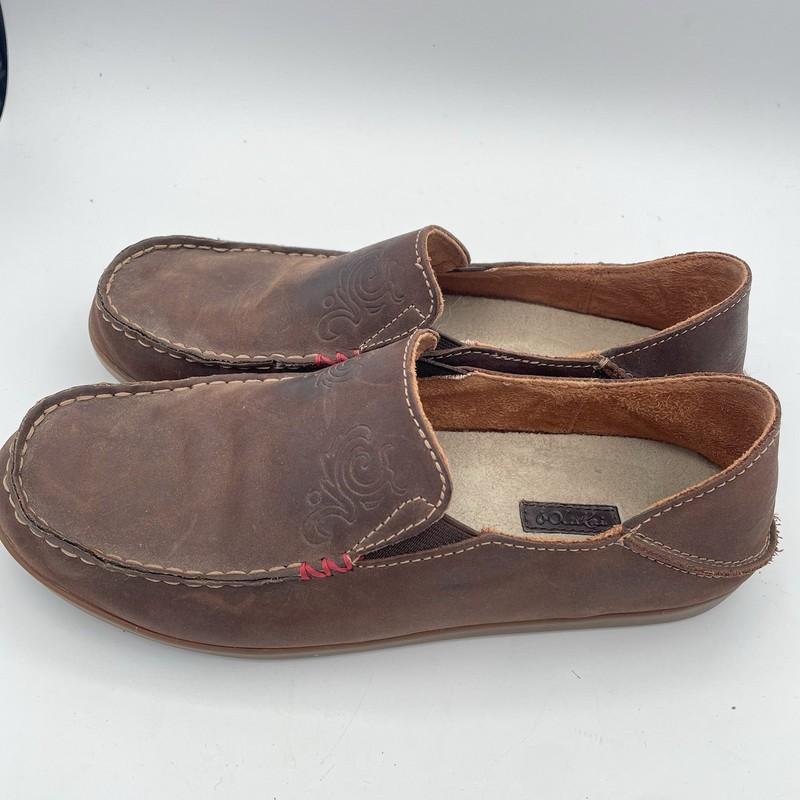 OluKai Nohea Nubuck Slip On Moccasin Size 8 Loafer Coastal Leather Flats EUC