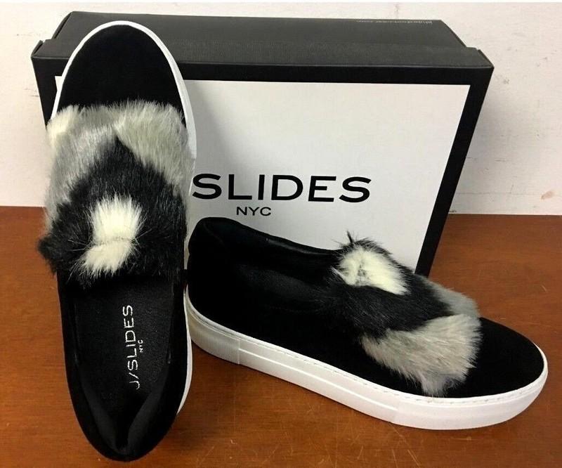 ON SALE NEW $150 J/SLIDES NYC Women Alexi Suede Platform Sneaker SIZE 8.5 Black
