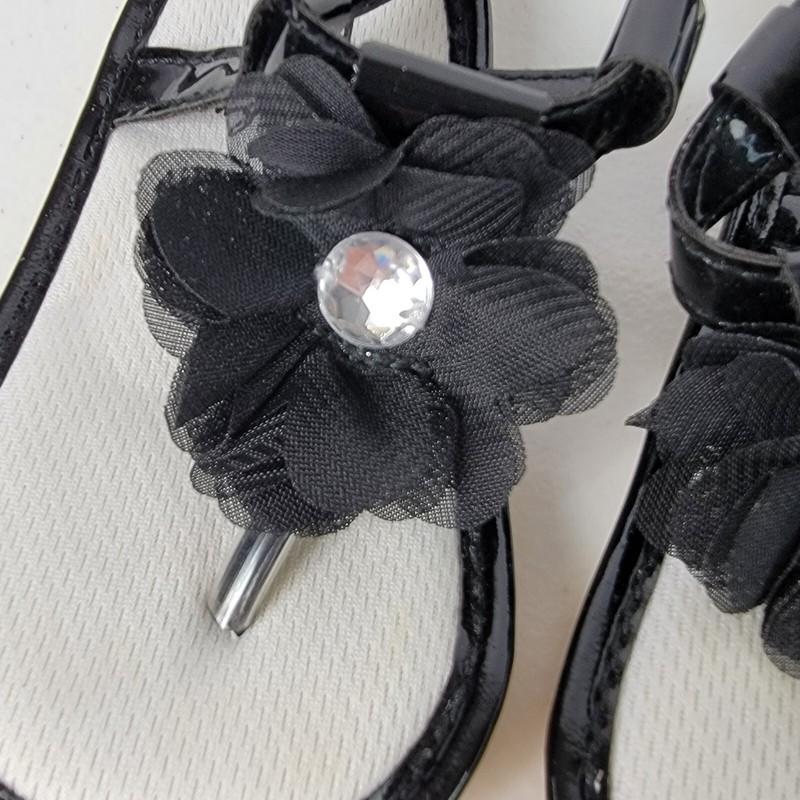 Oshkosh B'gosh Baby Sandals Black Faux Leather Flower Applique 6-12 Months