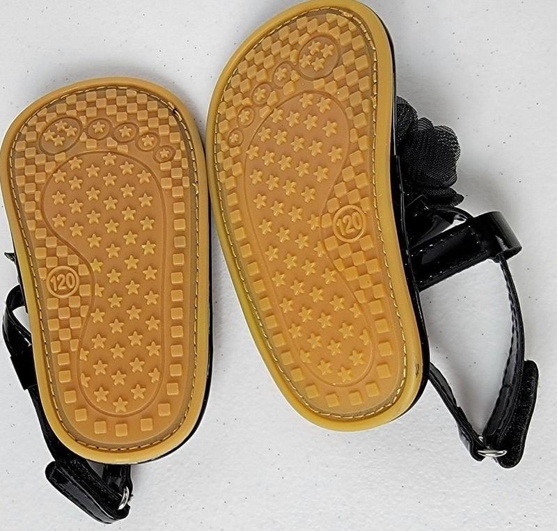 Oshkosh B'gosh Baby Sandals Black Faux Leather Flower Applique 6-12 Months