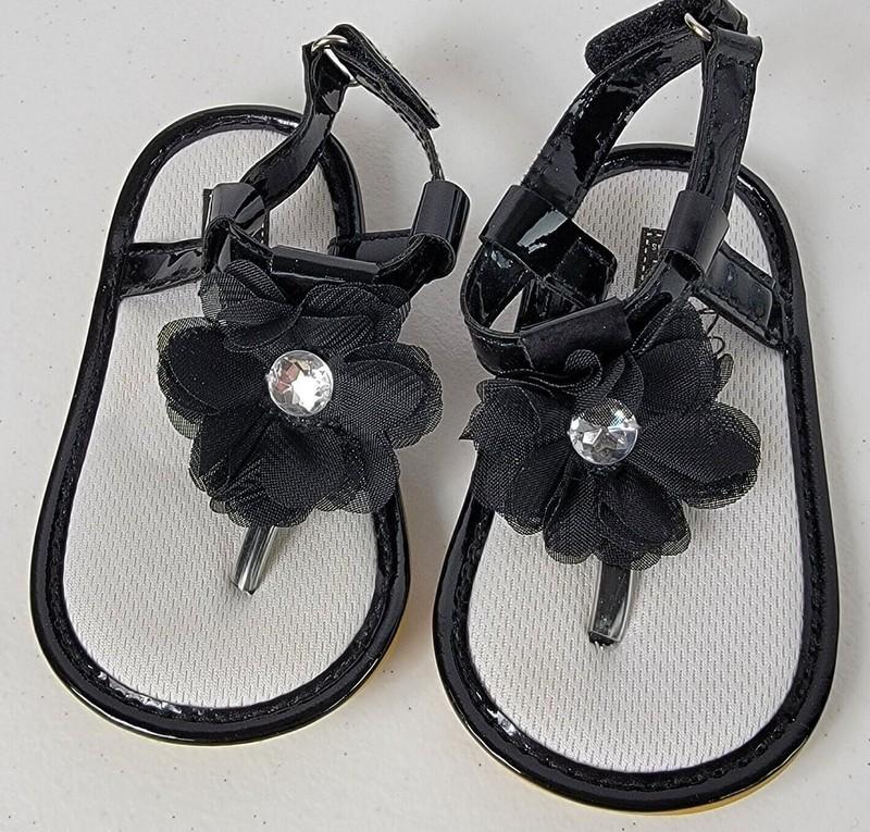 Oshkosh B'gosh Baby Sandals Black Faux Leather Flower Applique 6-12 Months
