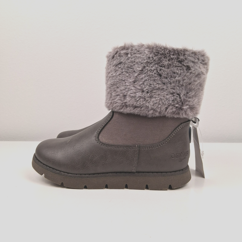 OshKosh B'gosh Youth Size 2 Boots Faux Fur Charcoal Grey Lined Retail $54 NWT