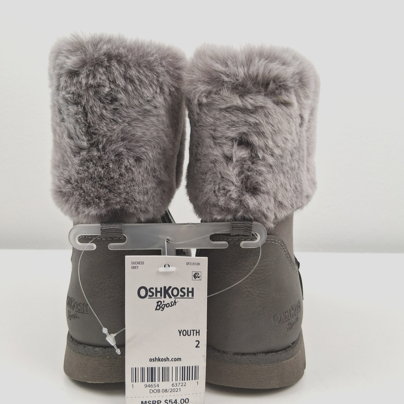 OshKosh B'gosh Youth Size 2 Boots Faux Fur Charcoal Grey Lined Retail $54 NWT