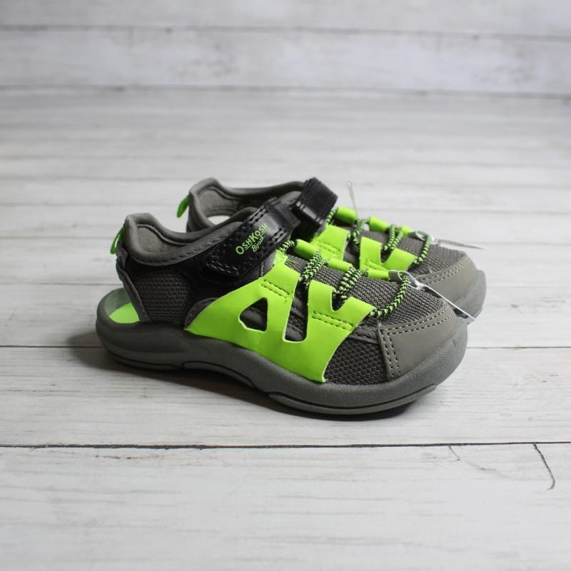 Oshkosh Baby Boy's Gray Trail Sandals Infant Size 7 Closed Toe Lime Black