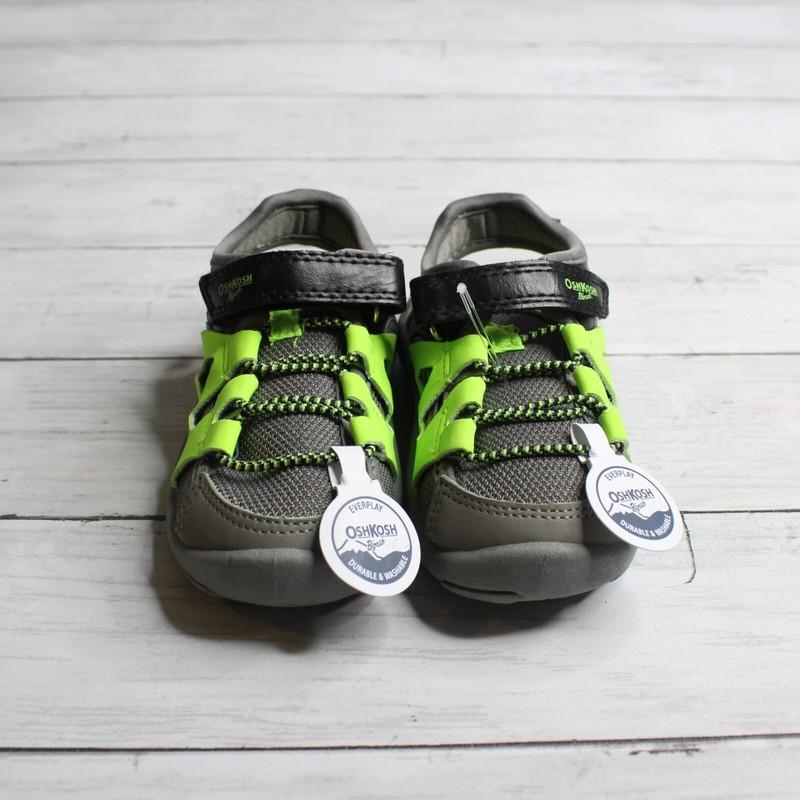 Oshkosh Baby Boy's Gray Trail Sandals Infant Size 7 Closed Toe Lime Black