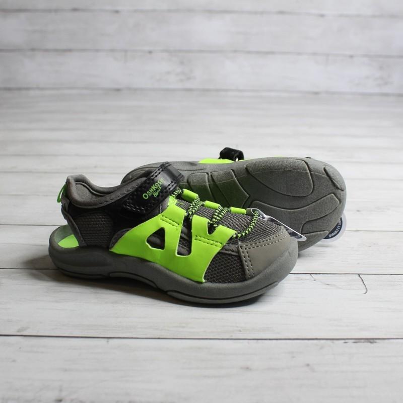 Oshkosh Baby Boy's Gray Trail Sandals Infant Size 7 Closed Toe Lime Black
