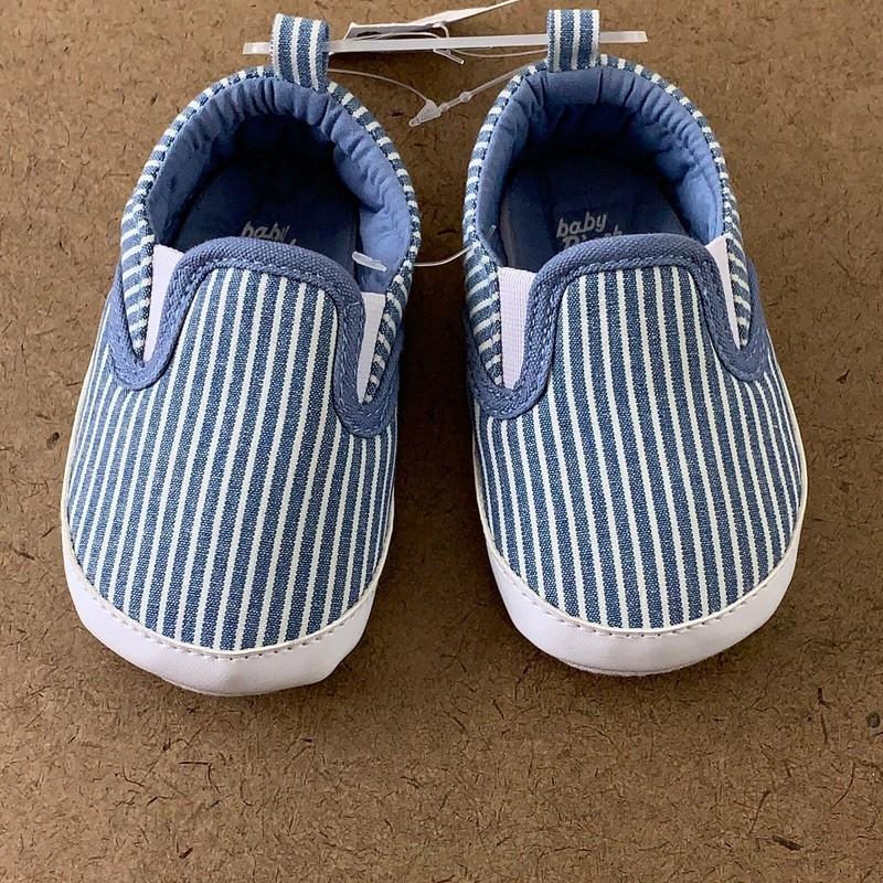 OshKosh Baby Size 3 (6-9 Months) Blue Striped Chambray Slip-On Baby Shoes NWT