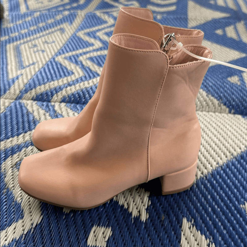 PANDANINJIA Girls Size 1 Pink Ankle Boots Square Toe Heel Boots Booties Zip Up