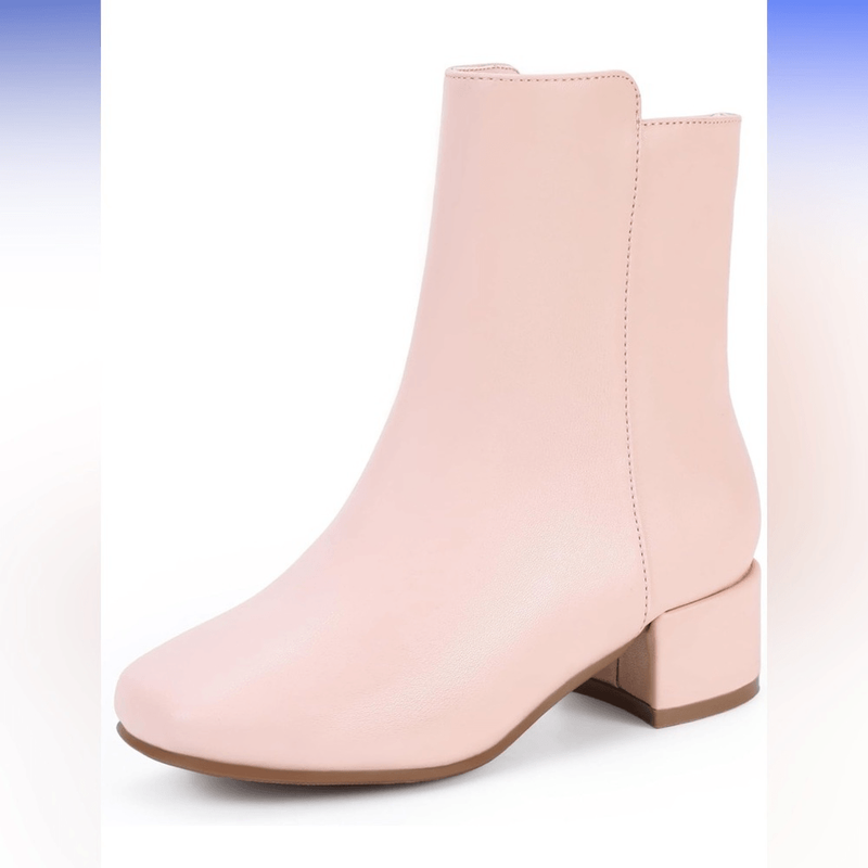 PANDANINJIA Girls Size 1 Pink Ankle Boots Square Toe Heel Boots Booties Zip Up