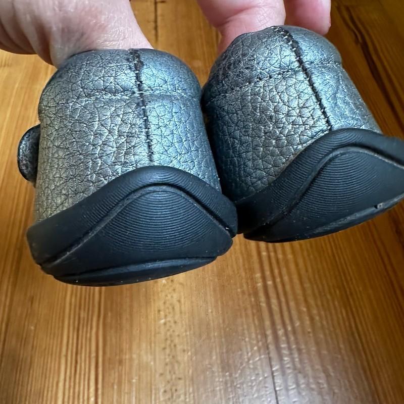 Pediped Grip 'n' Go Leather Starlite Pewter Gray Star Mary Jane Shoes SIZE 4/4.5