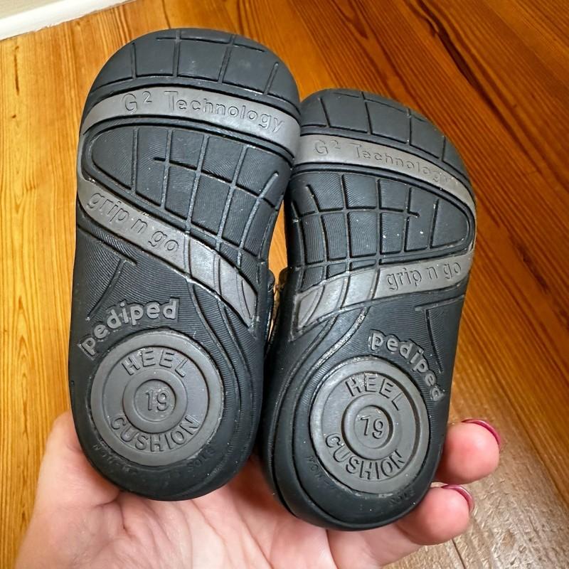 Pediped Grip 'n' Go Leather Starlite Pewter Gray Star Mary Jane Shoes SIZE 4/4.5