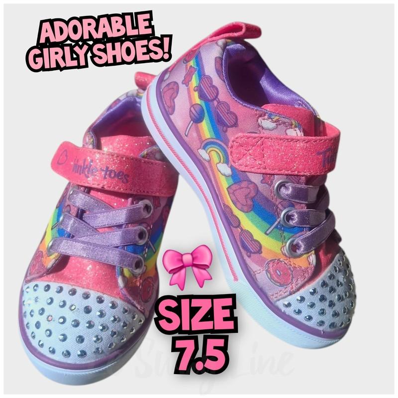 Pink Rosa Skechers Girls Twinkle Toes Light-Up Hook & Loop Sneaker Size 7.5
