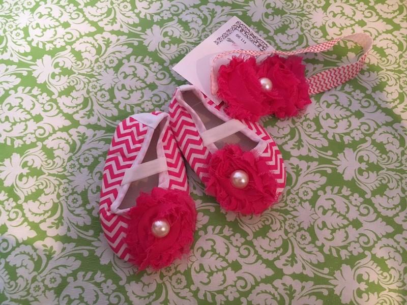 Pink White And Floral Baby Shoes And Headband 6–9 M Rya Bella
