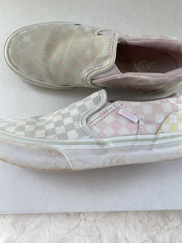 Pink Yellow Blue Checkered Vans Youth 3