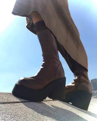 Platform Boots For Women Chunky Heel Brown Boots Fashion Girls School Shoes