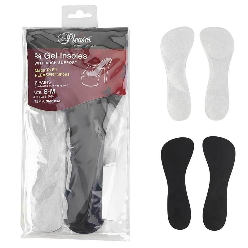 Pleaser GI-001 Gel Insoles With Arch Support - 2 Pairs = 1 Black 1 Gray (SM/ML)