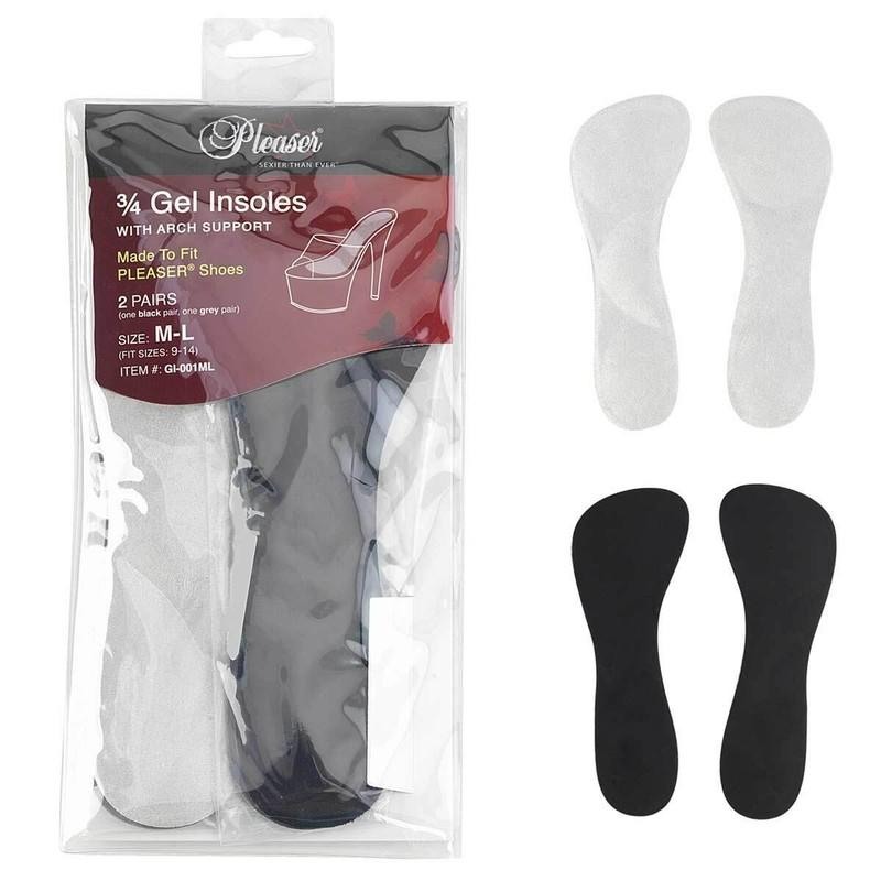 Pleaser GI-001 Gel Insoles with Arch Support - 2 pairs = 1 black 1 gray (SM/ML)
