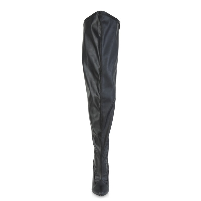 PLEASER Sexy 5" Stiletto Heel Matte Black Stretch Wide Calf Thigh High Boots