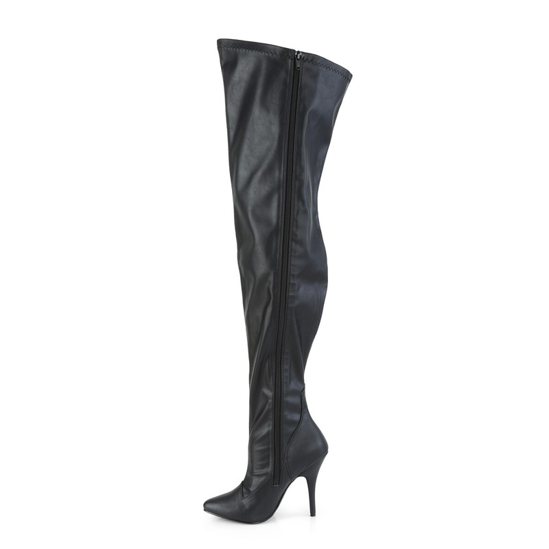 PLEASER Sexy 5" Stiletto Heel Matte Black Stretch Wide Calf Thigh High Boots