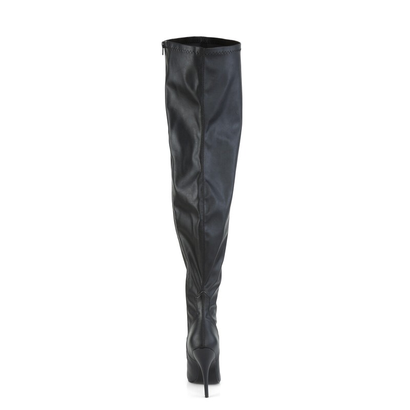 PLEASER Sexy 5" Stiletto Heel Matte Black Stretch Wide Calf Thigh High Boots