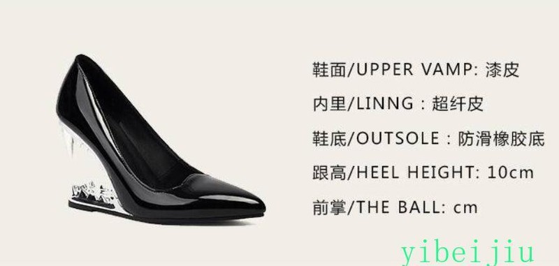 Point Toe Slip-on Metal Teeth High Wedge Heel Fashion Pumps Patent Leather Shoes