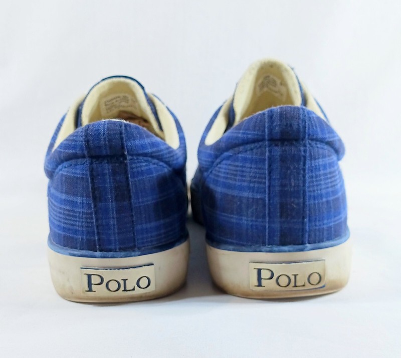 Polo Ralph Lauren Blue Plaid Lace Up Men's Sz 9.5 D Comfort Sneaker