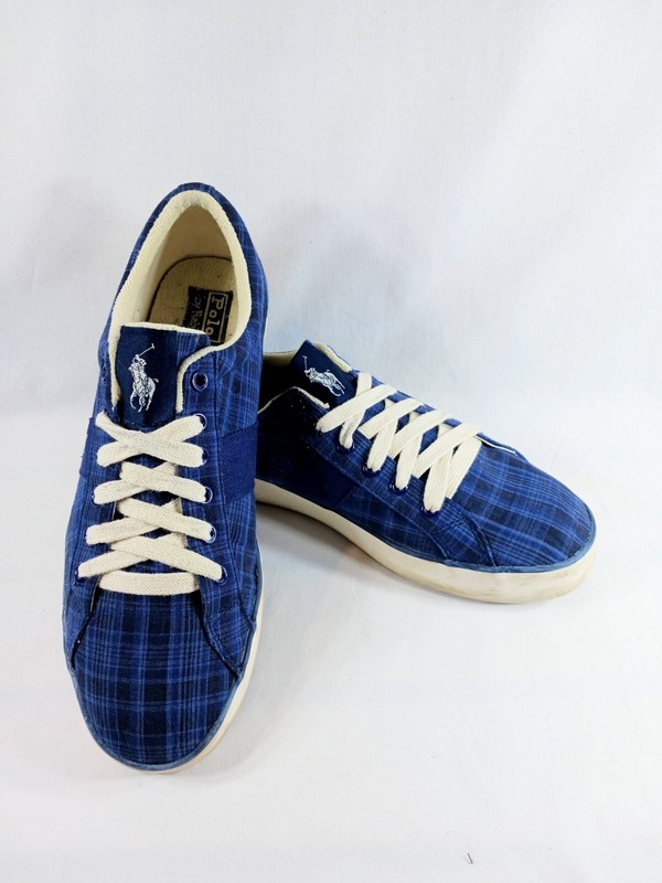 Polo Ralph Lauren Blue Plaid Lace Up Men's Sz 9.5 D Comfort Sneaker