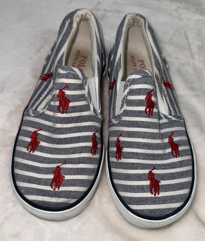 POLO RALPH LAUREN Keaton Casual Sneakers Slip On Blue All Over Pony Boys Size 12