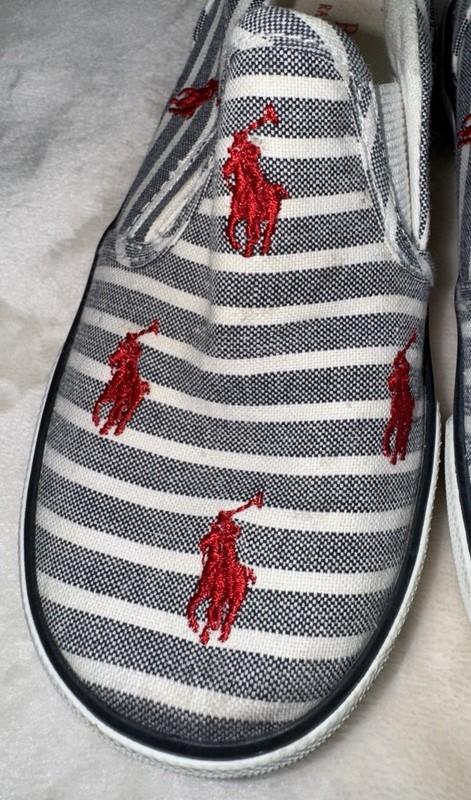POLO RALPH LAUREN Keaton Casual Sneakers Slip On Blue All Over Pony Boys Size 12