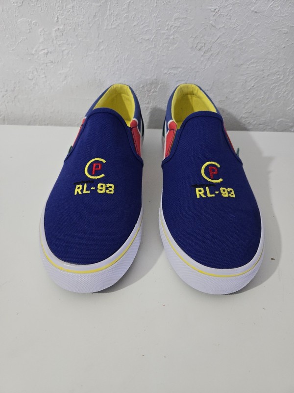 Polo Ralph Lauren RL-93 Boys Blue White Slip On Canvas Shoes Big Kid Size 4