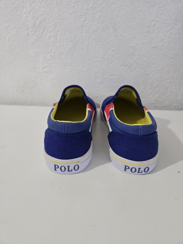 Polo Ralph Lauren RL-93 Boys Blue White Slip On Canvas Shoes Big Kid Size 4