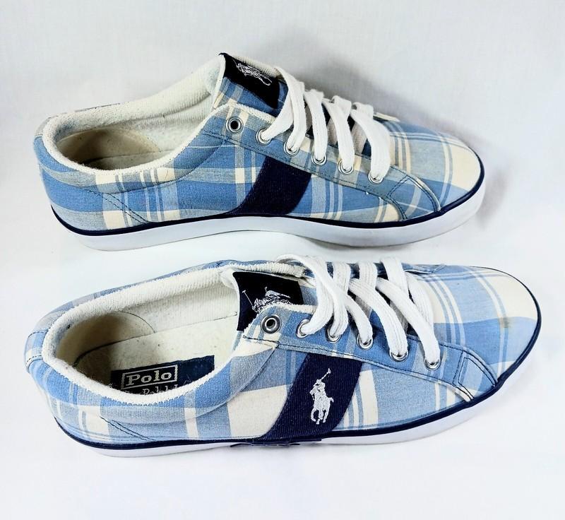 Polo Ralph Lauren Sneakers Light Blue Plaid Cotton Men’s Size 9D